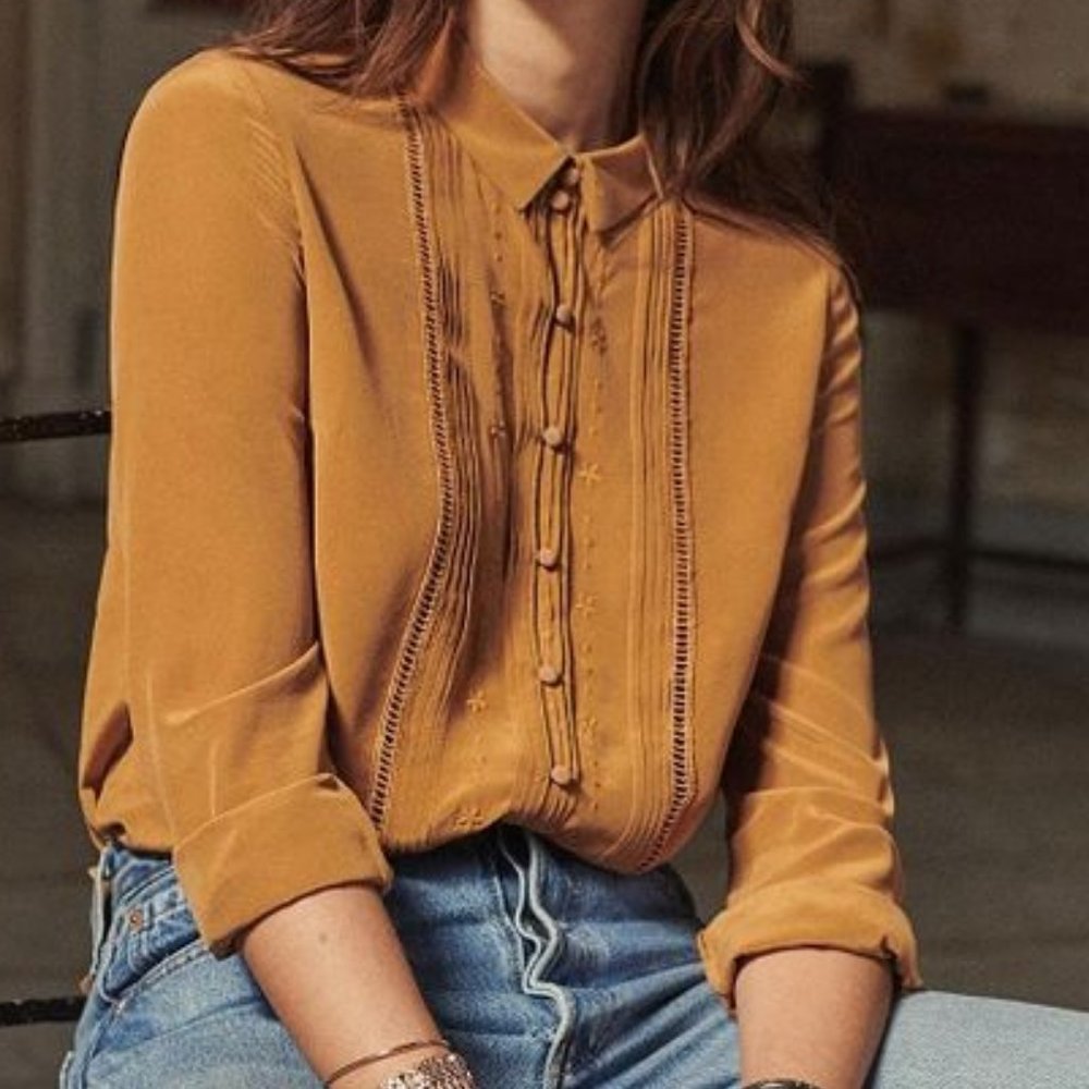 Sezane Brown Silk "Joda" Shirt (Euro 40 / US L)